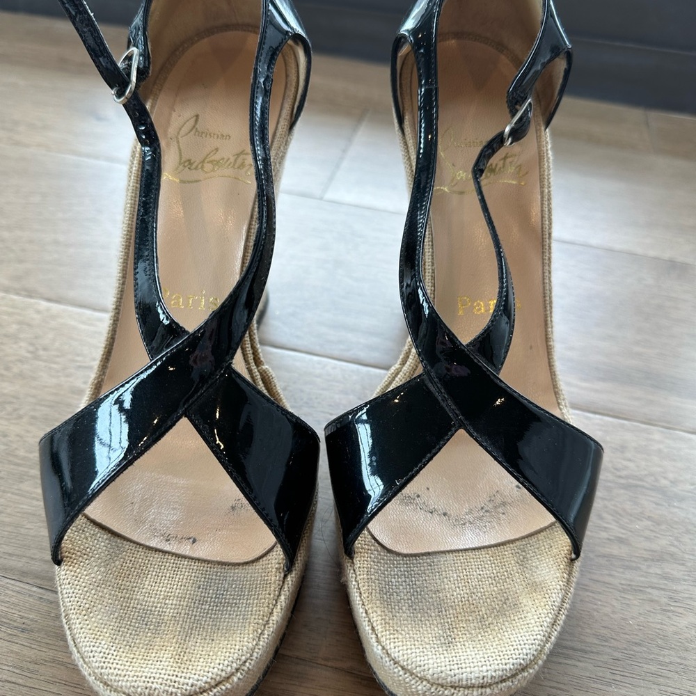 Black Patent Leather Christian Louboutin Wedge Sandals